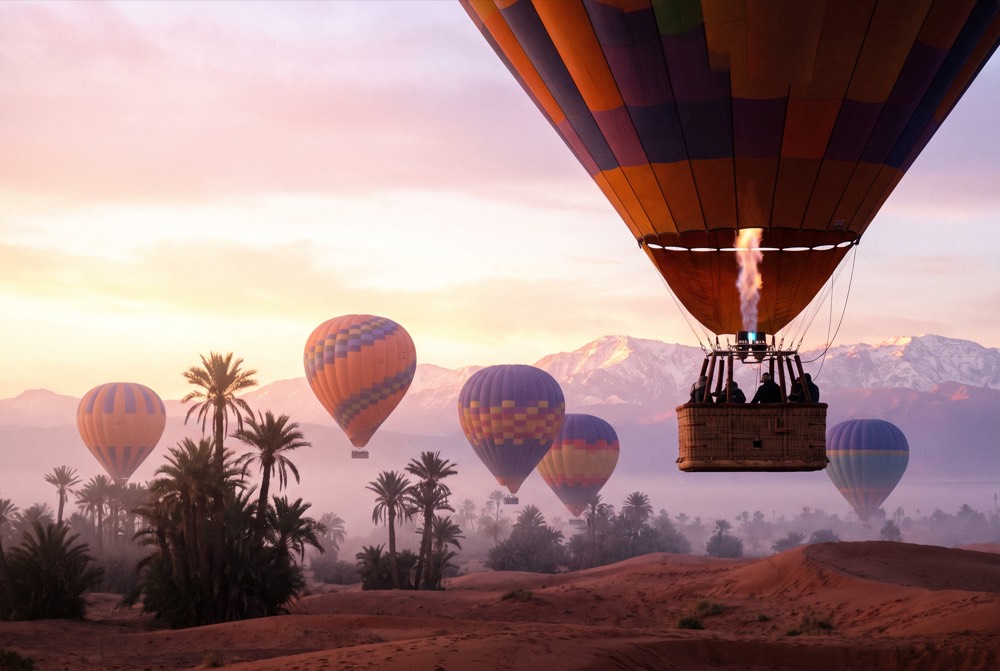 Hot-air balloon at sunrise