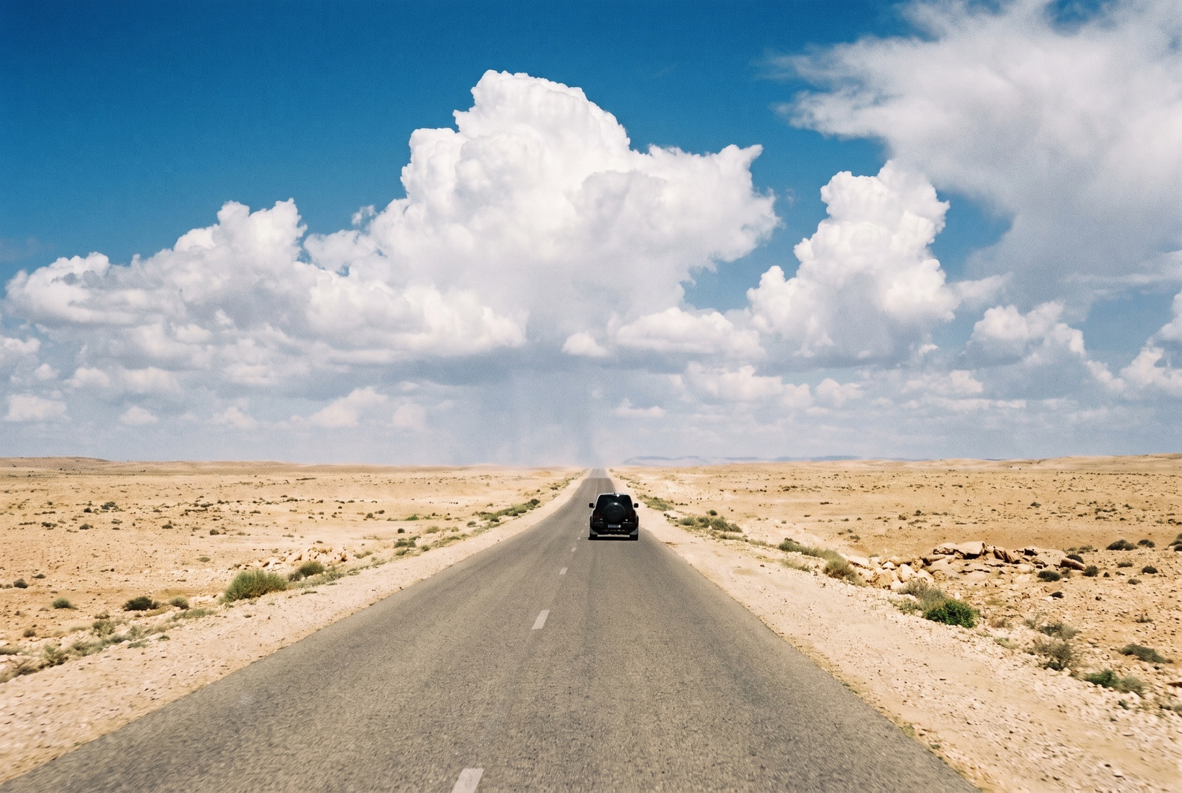An open desert road in southern Morocco